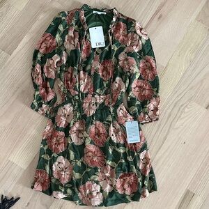 DR2 Olive Dress with Coral Floral Design